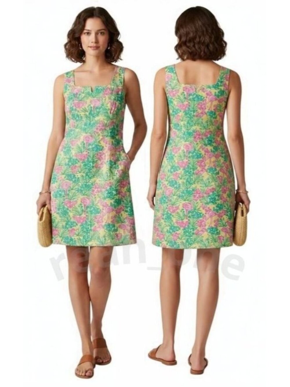 Lilly Pulitzer Green Pink Flamingo And Floral Print Dress Shift Dress Size 10